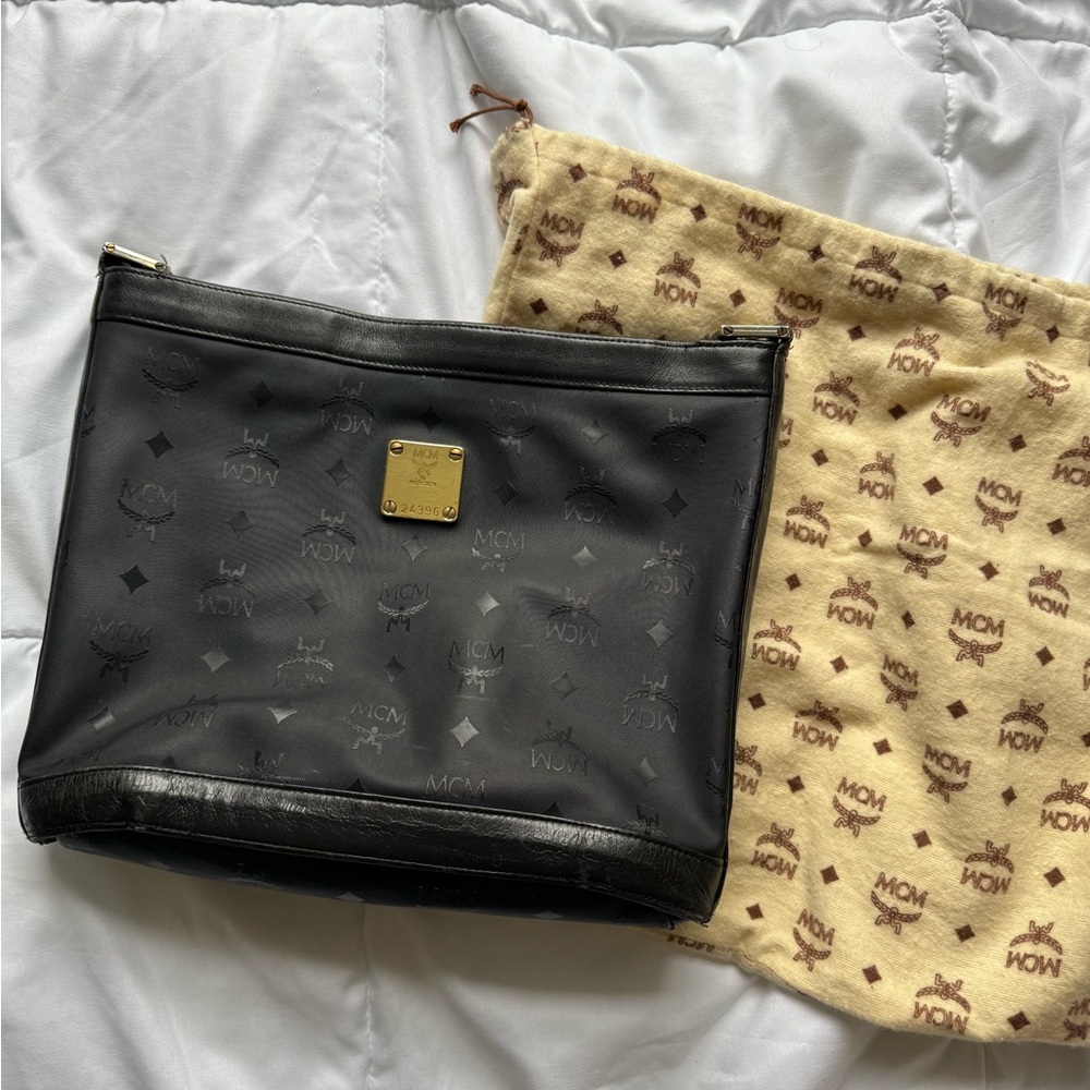 MCM Black Crossbody Bag with Gold Accents